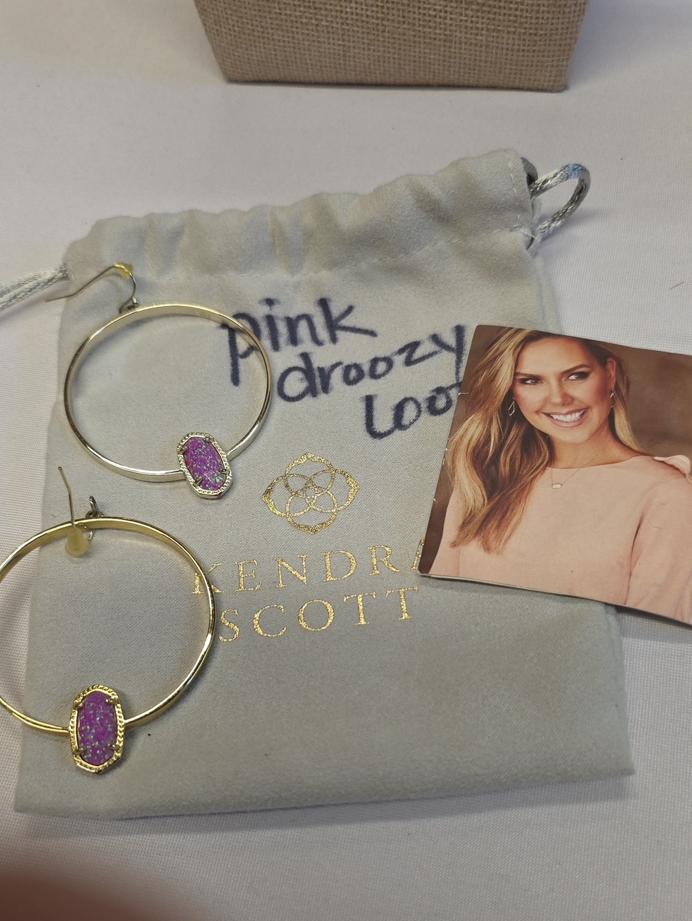 Authentic Kendra Scott Elora Hoop Earrings in Plum Drusy 14kgp Over Brass
